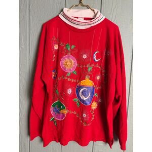 Vintage 90s Holiday Time Celestial Christmas Sun/Moon Ornament Sweatshirt 2X